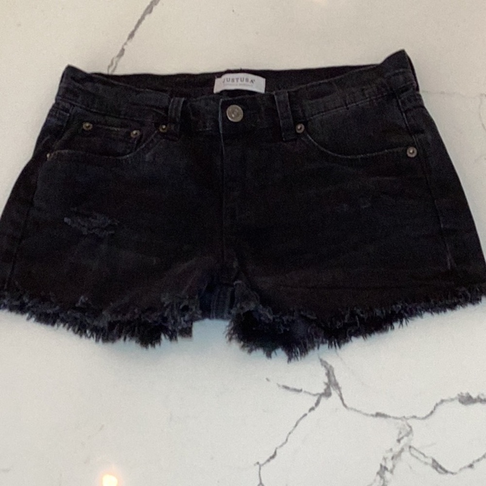 Just USA Distressed Black Denim Cutoff Shorts